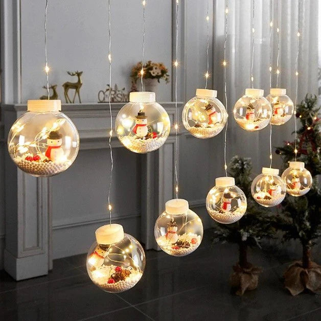 Snowman Wish Ball Curtain Lights | 10 Wish Balls | Warm White LED