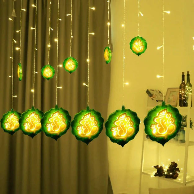 Ganpati Curtain Lights | 12 Ganpati Lights | Warm White LED