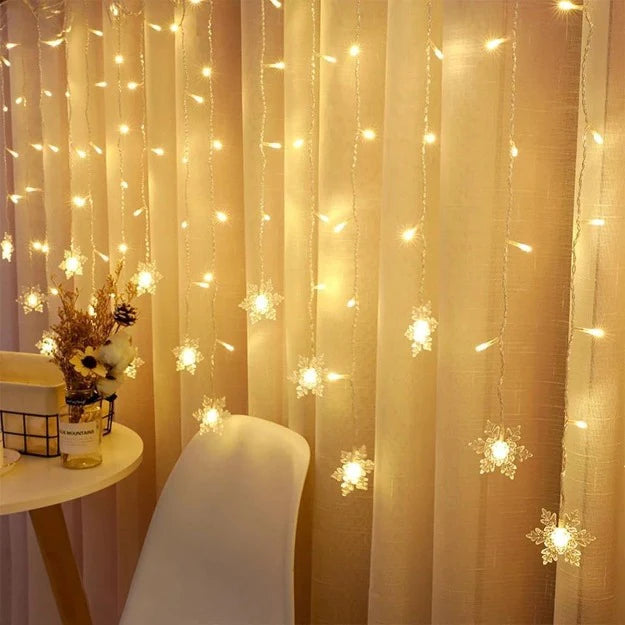 Snowflake Icicle Curtain Lights | Warm White