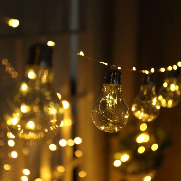 Bulb String Lights with Fairy Lights - 3AA Battery + USB Operated | Warm White