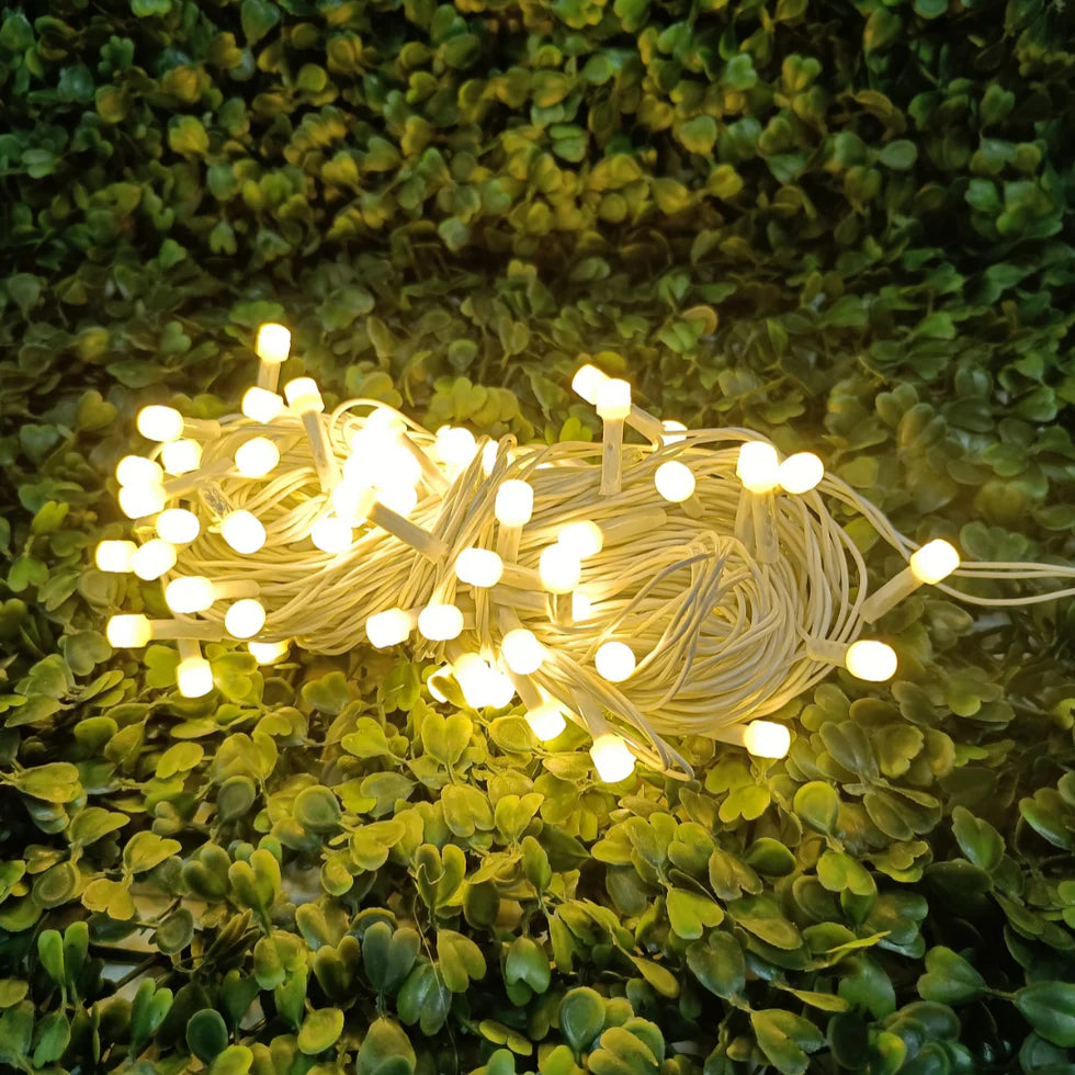 White Wire LED Series String Lights | 8mm Warm White LED