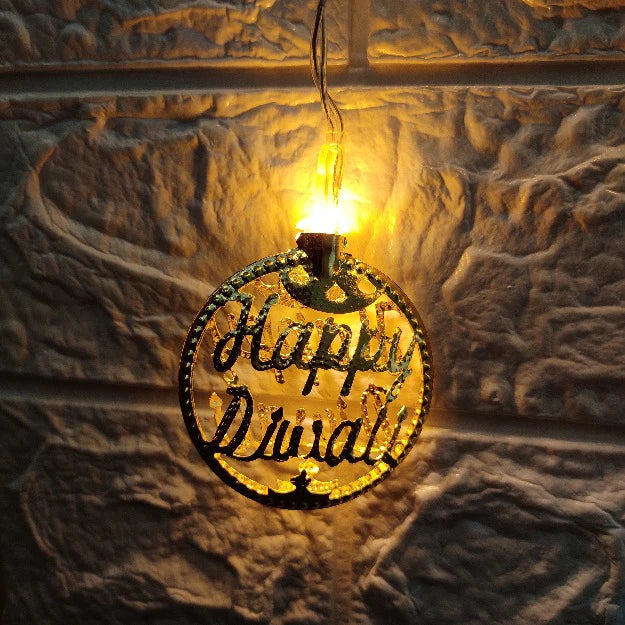 Happy Diwali Metal String Lights | Amber Yellow LED