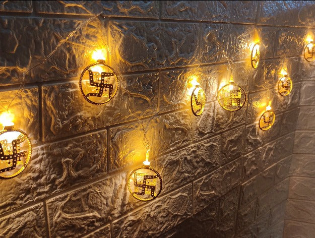 Swastik Metal String Lights | Amber Yellow LED