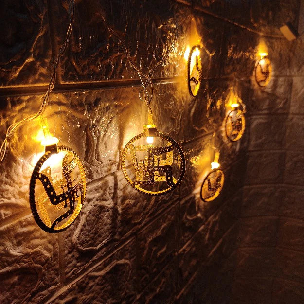 Swastik Metal String Lights | Amber Yellow LED