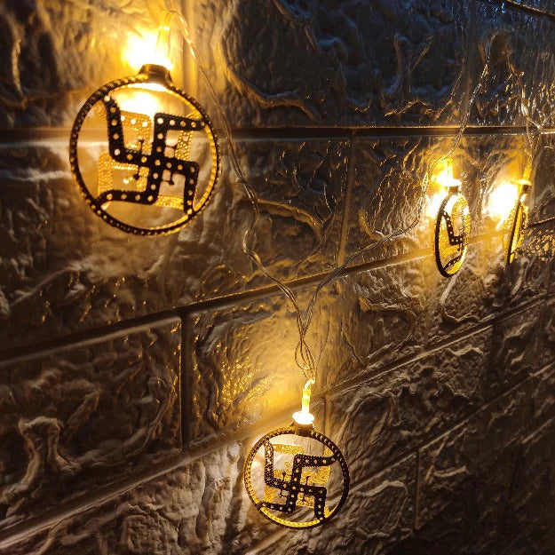 Swastik Metal String Lights | Amber Yellow LED