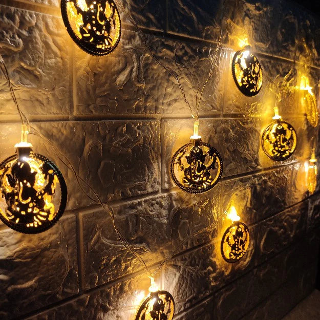 Ganpati Metal String Lights | Amber Yellow LED