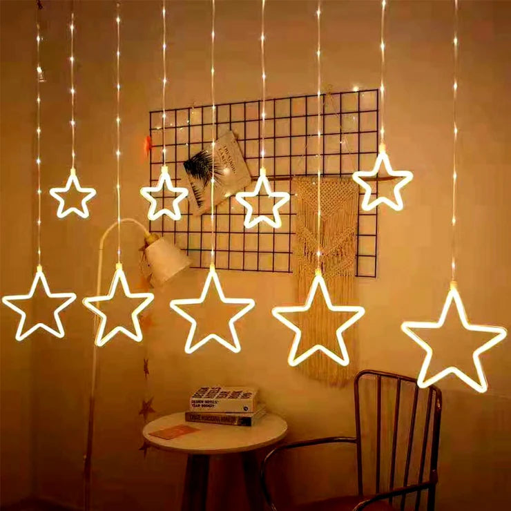 Neon Star Curtain Lights - 9 Stars | Warm White