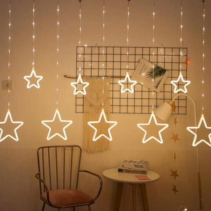 Neon Star Curtain Lights - 9 Stars | Warm White