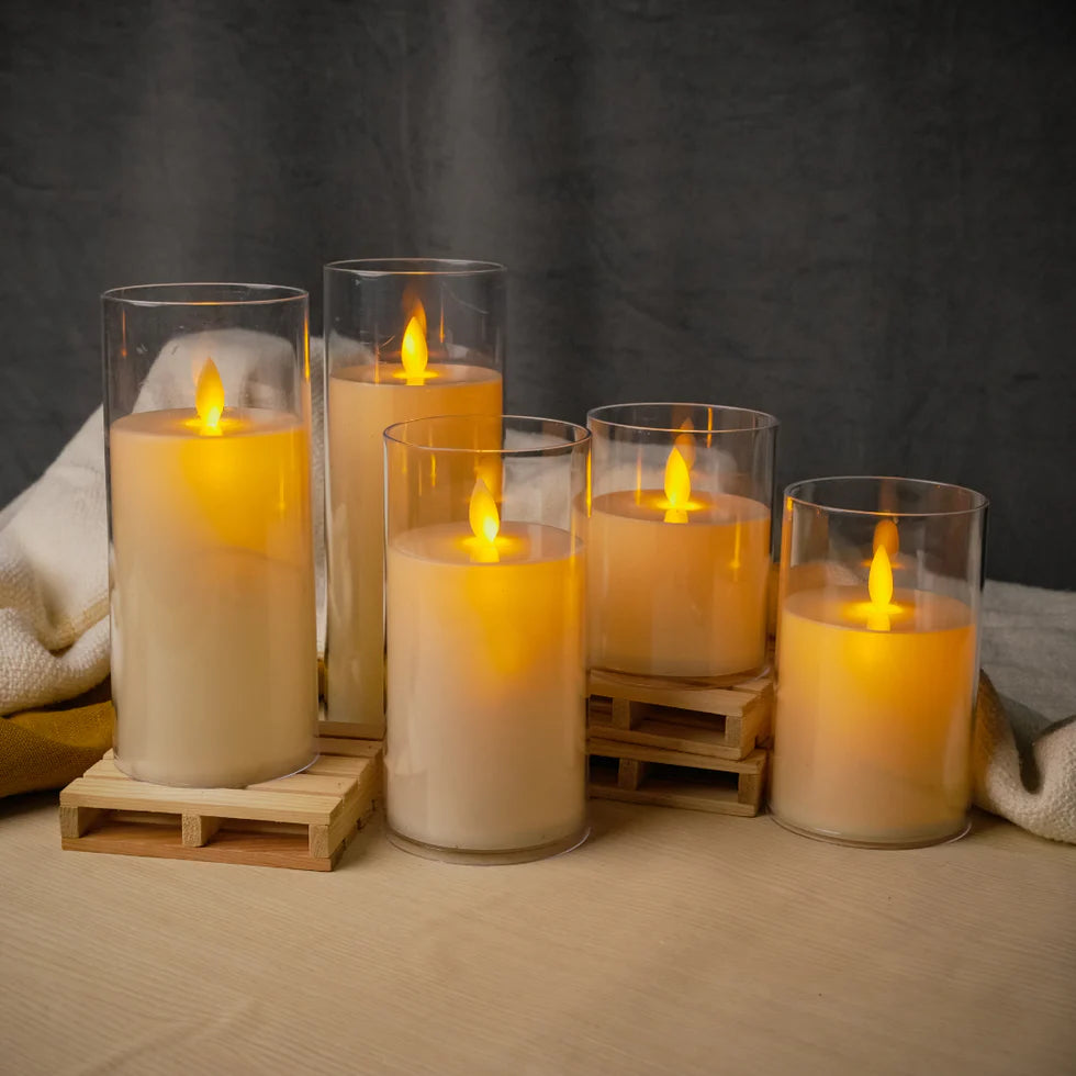 Acrylic Glass LED Moving Flame Pillar Candle