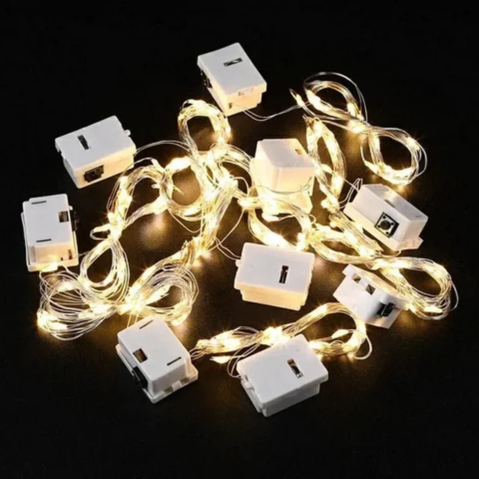 3 Function Fairy LED String Lights - Button Battery Operated - Warm White