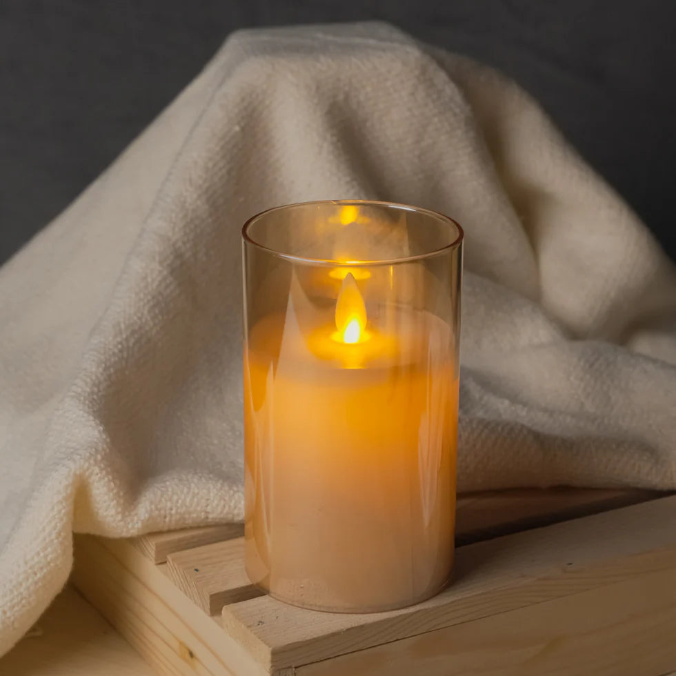 Golden Glass LED Moving Flame Pillar Candle