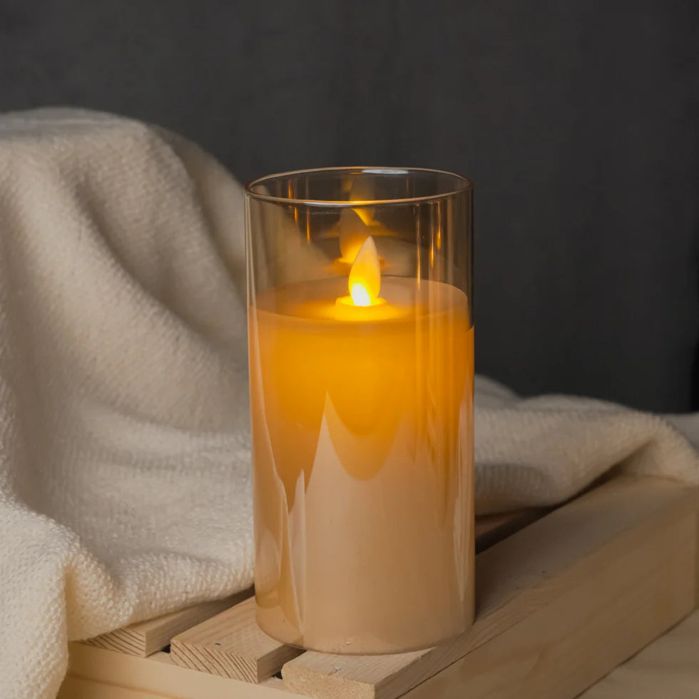 Golden Glass LED Moving Flame Pillar Candle