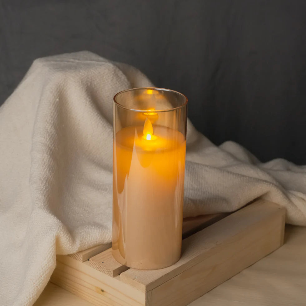 Golden Glass LED Moving Flame Pillar Candle