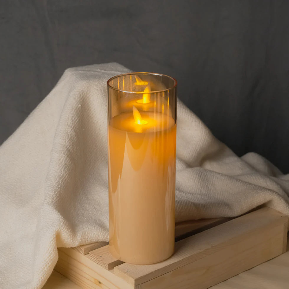 Golden Glass LED Moving Flame Pillar Candle