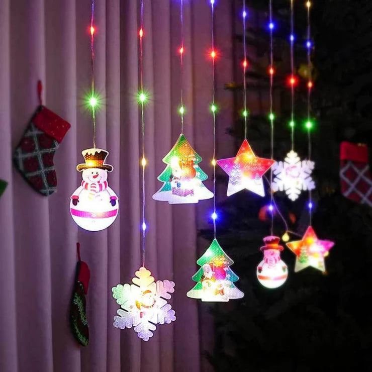 Christmas 3D Paint Ornaments Curtain Lights | Multi