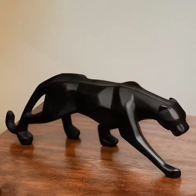 Black And Golden Jaguar Sculpture Decorative Showpiece