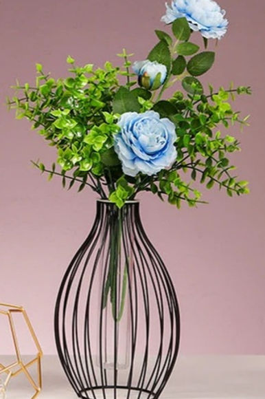 Dome Shape Metal Wire Glass Tube Vase- BLACK