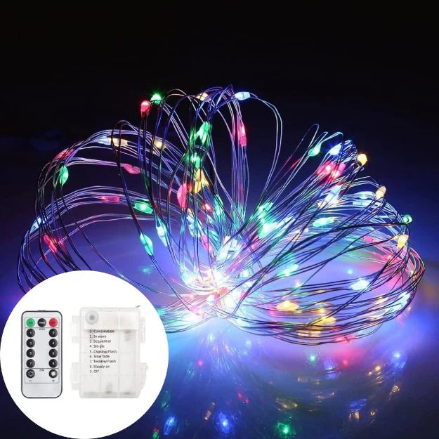 Copper Wire Fairy LED String Lights - 3AA Battery Operated | 8 Function Remote Control | IP44 Waterproof | Multi