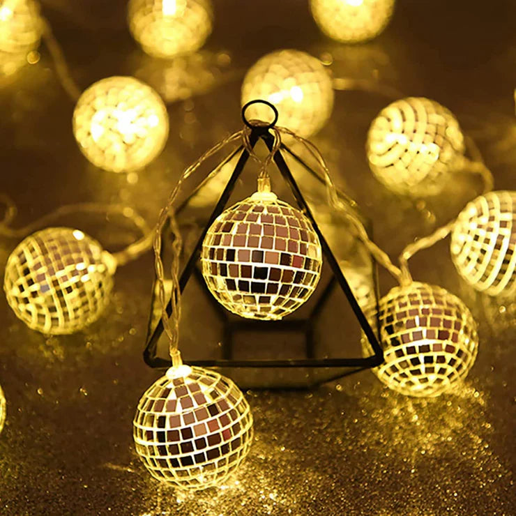 LED Disco Ball Mirror String Light | Warm White