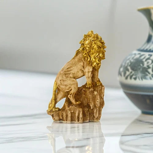 Lion on Rock, Lion Sculpture Ornament Abstract Animal Figurines for Home Decorative Showpiece