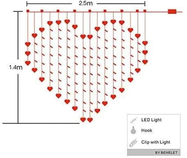 LED Curtain with Photo Clips | Heart Shape