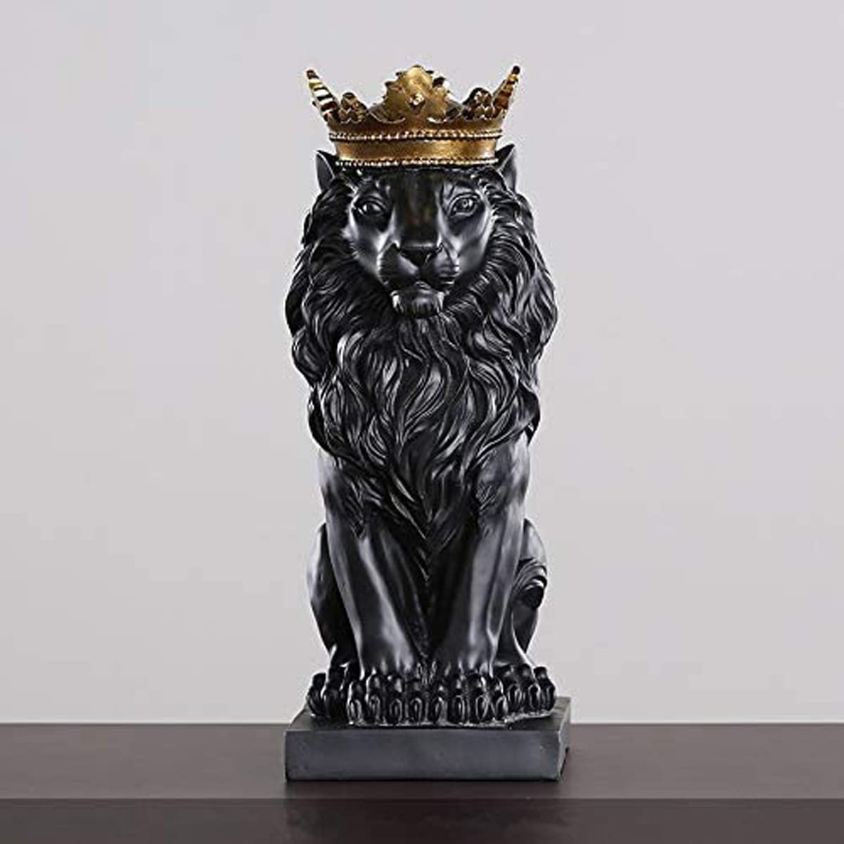 King of The Forest Lion Statue,Gold Crown Lion Figurine Animal Decoration (Black)