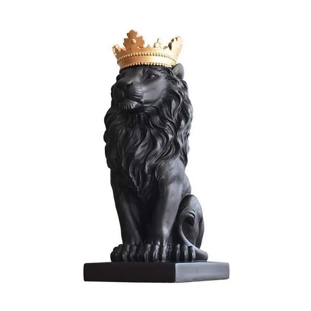 King of The Forest Lion Statue,Gold Crown Lion Figurine Animal Decoration (Black)