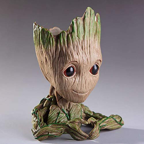 Pure Wooden Look Baby Groot Flower Pot with Drainage Hole & Fish Tank Prop (Heart Groot)