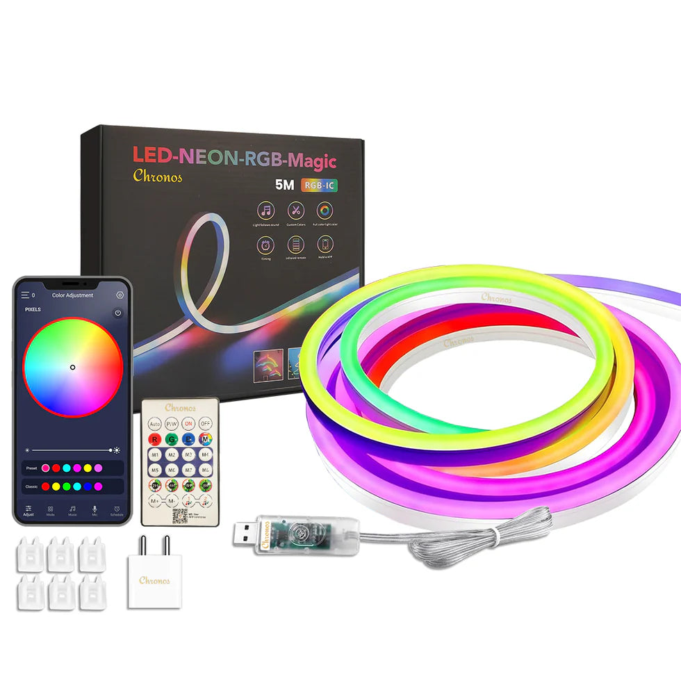 USB Powered Smart RGBIC Neon Flex LED Strip Lights | Multicolor Chasing Dream Color IP64 Waterproof