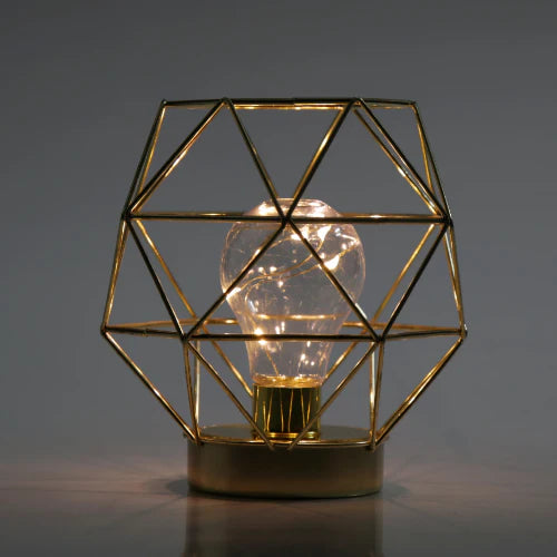 Geometric Metal Cage Lamp - Gold