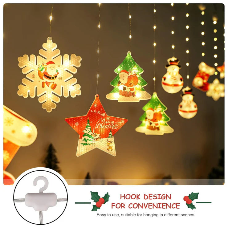 Christmas 3D Paint Ornaments Curtain Lights | Warm White