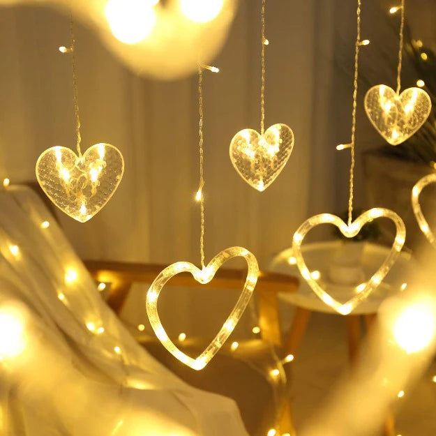 Heart Curtain Lights | 12 Hearts | Warm White LED