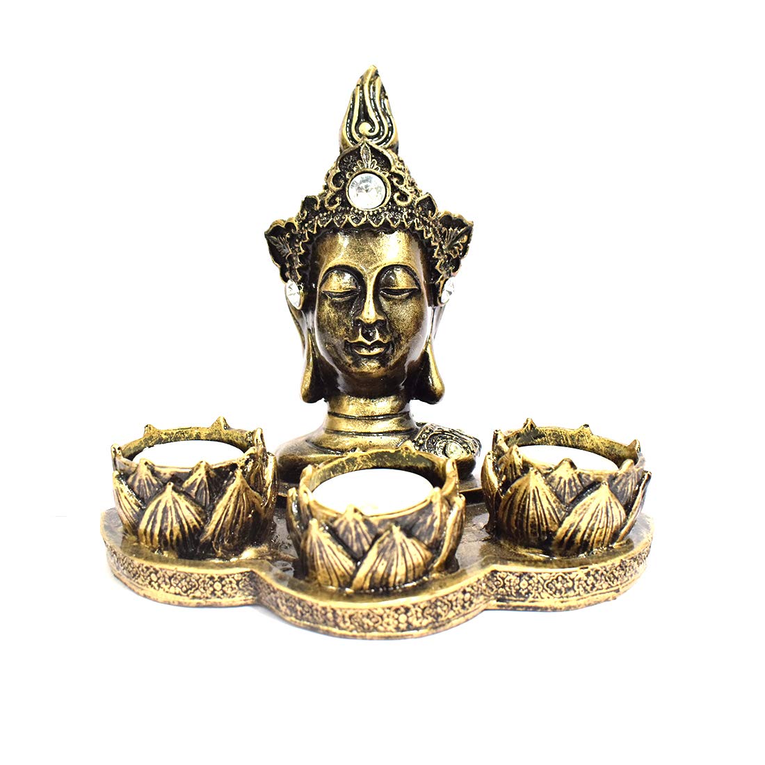 Meditating Buddha Statue Showpiece with Three Tea Light Candle Holders Home Decor Gift Item