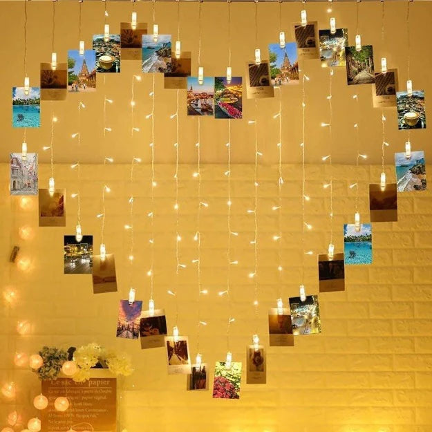 LED Curtain with Photo Clips | Heart Shape