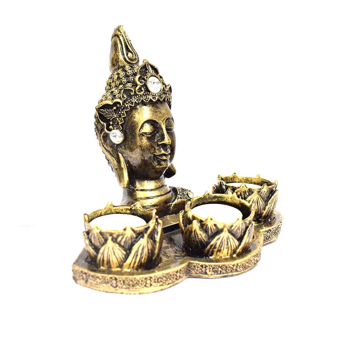 Meditating Buddha Statue Showpiece with Three Tea Light Candle Holders Home Decor Gift Item