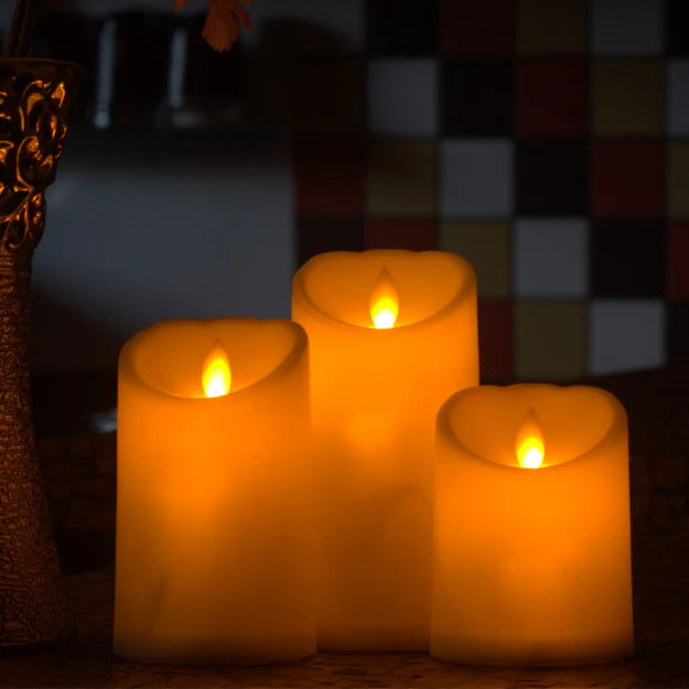 LED Moving Flame Pillar Candle - Smooth Ivory