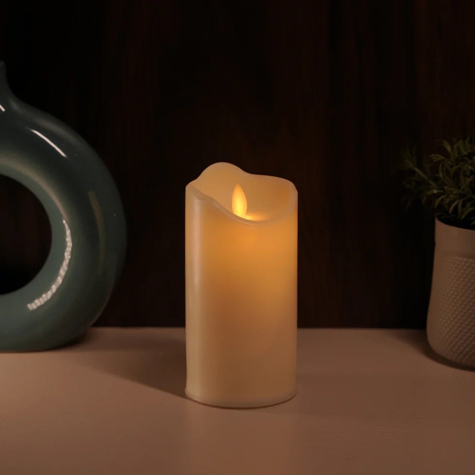 LED Moving Flame Pillar Candle - Smooth Ivory