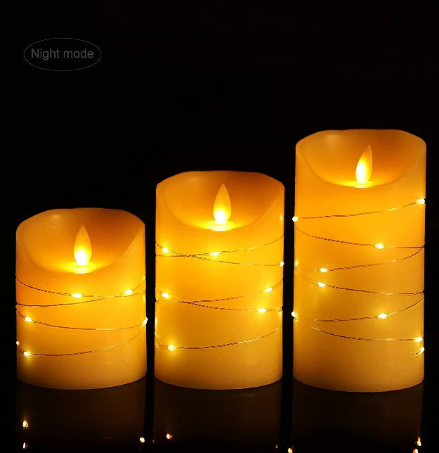 LED Pillar Candles with Fairy Lights | Pack of 3