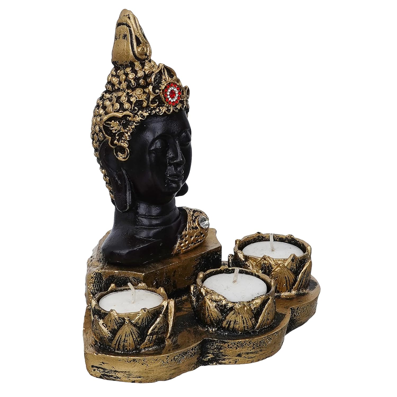 Polyresin Buddha Tealight Candle Holder with Free 3 Tealights Candles| Diwali Decorations Items for Home Decor| Diwali Candle Holder Gold