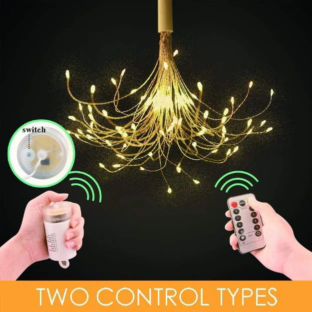 Firework Copper Wire Fairy LED String Lights - 8 Function Remote Control | IP44 Waterproof | Warm White