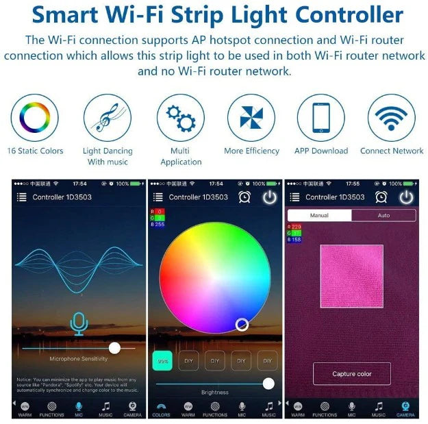 Smart RGB Strip Lights with WiFi Controller Compatible with Alexa / Google Home Voice Control 5m