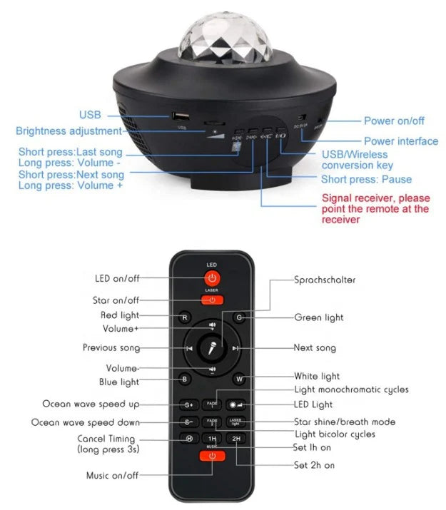 Starry Galaxy Projector Lamp with Bluetooth Speaker