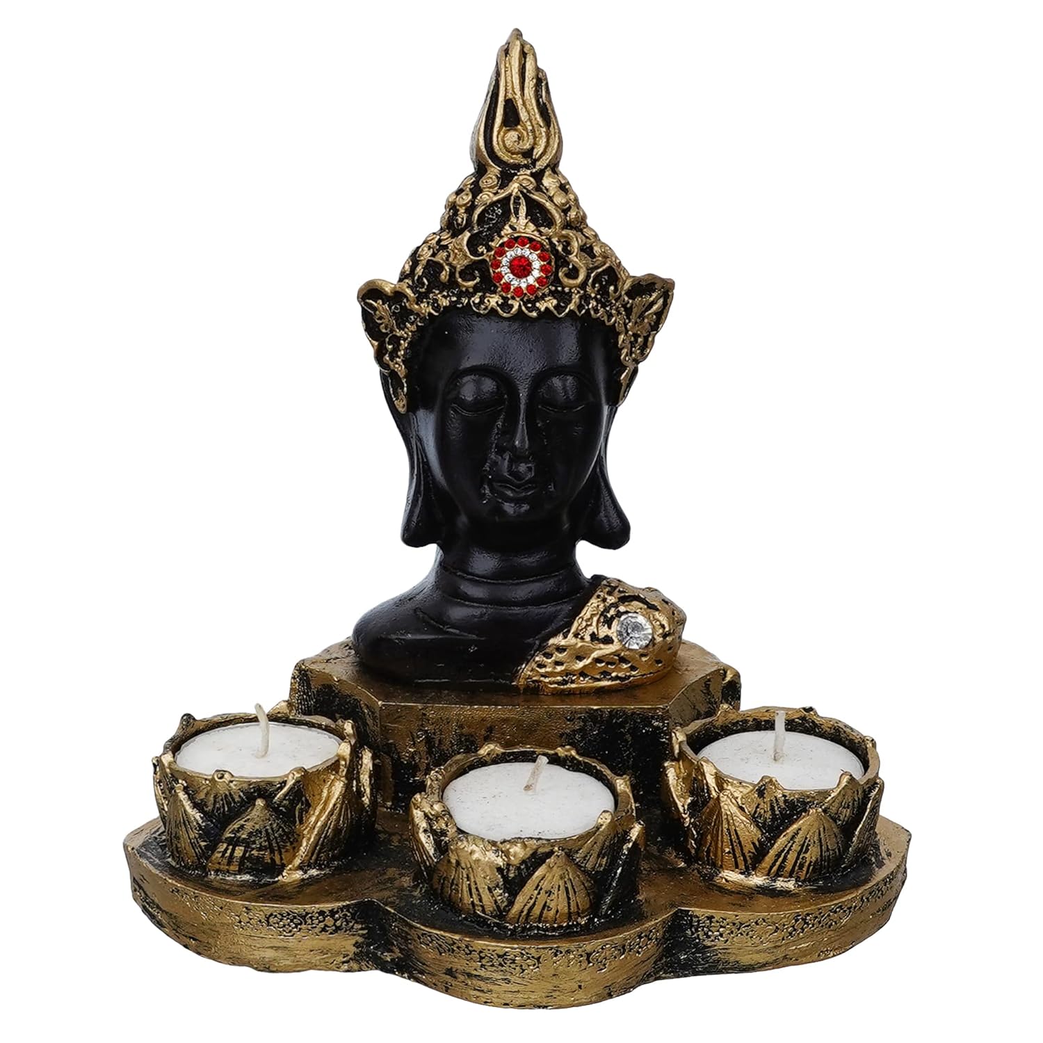 Polyresin Buddha Tealight Candle Holder with Free 3 Tealights Candles| Diwali Decorations Items for Home Decor| Diwali Candle Holder Gold