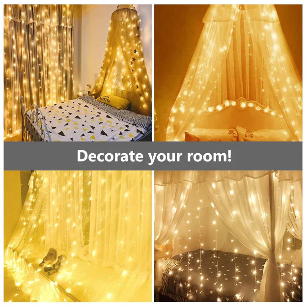 Curtain Lights | Copper Wire Fairy LED String - USB Powered | 8 Function Remote Control - Warm White