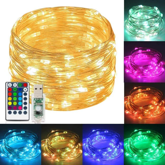 Copper Wire Fairy LED Curtain Lights - 16 Color Changing RGB | USB Operated