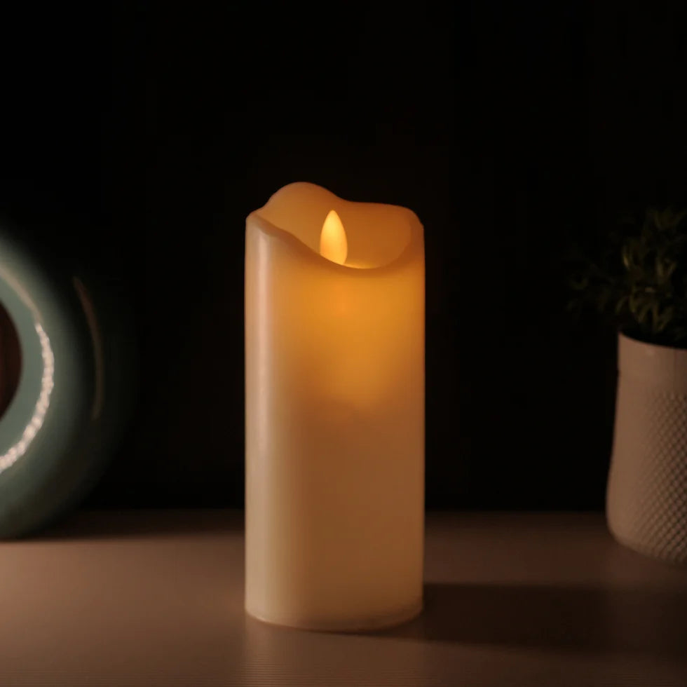 LED Moving Flame Pillar Candle - Smooth Ivory