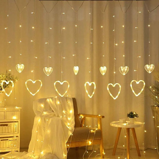 Heart Curtain Lights | 12 Hearts | Warm White LED