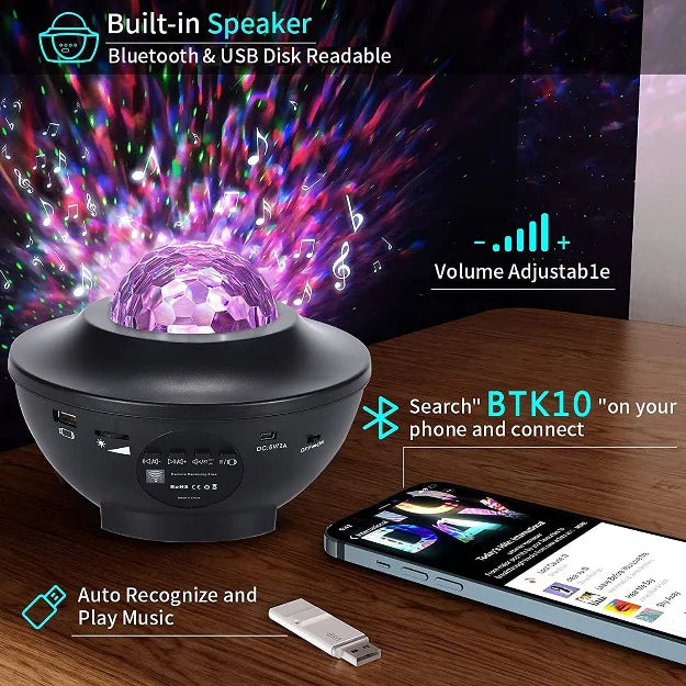 Starry Galaxy Projector Lamp with Bluetooth Speaker