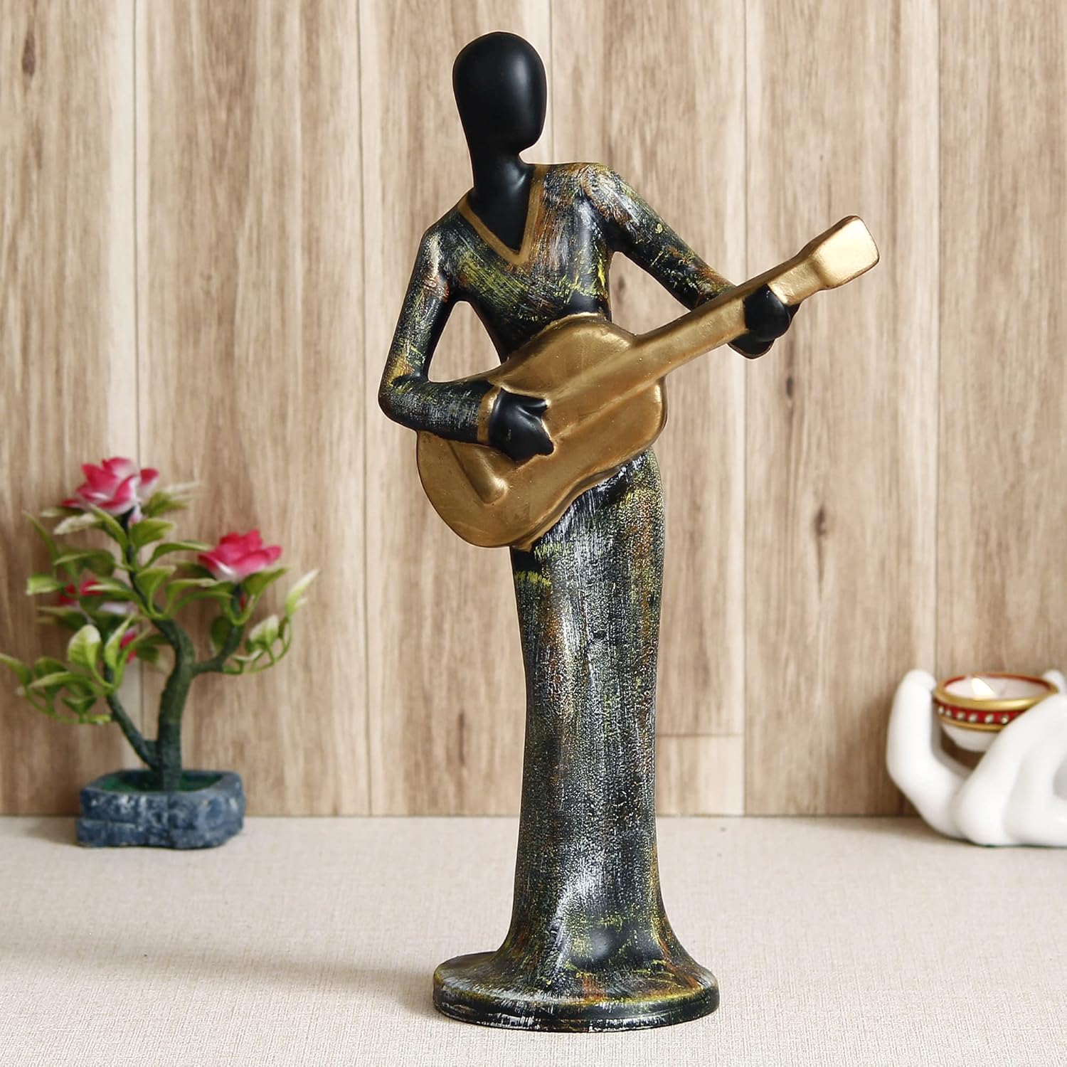 Lady Playing Musical Instrument  Decorative Polyresin Showpiece