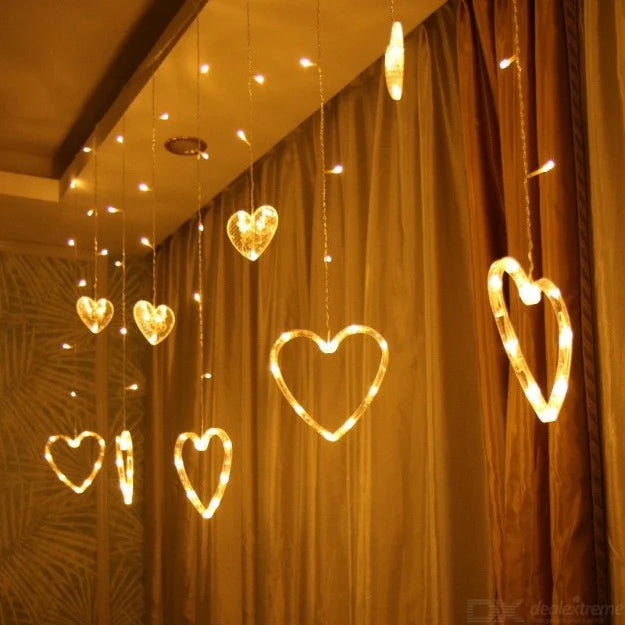 Heart Curtain Lights | 12 Hearts | Warm White LED